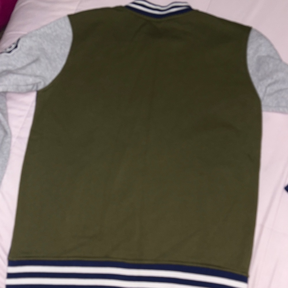 Champion Kids' Two-Tone Varsity Jacket - Olive, Navy, and Gray EUC - Picture 7 of 7